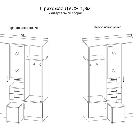 Прихожая «Дуся» (комплекты 1.3 и 1.7м)