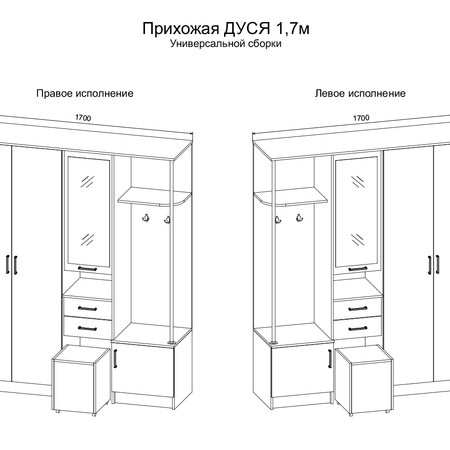 Прихожая «Дуся» (комплекты 1.3 и 1.7м)